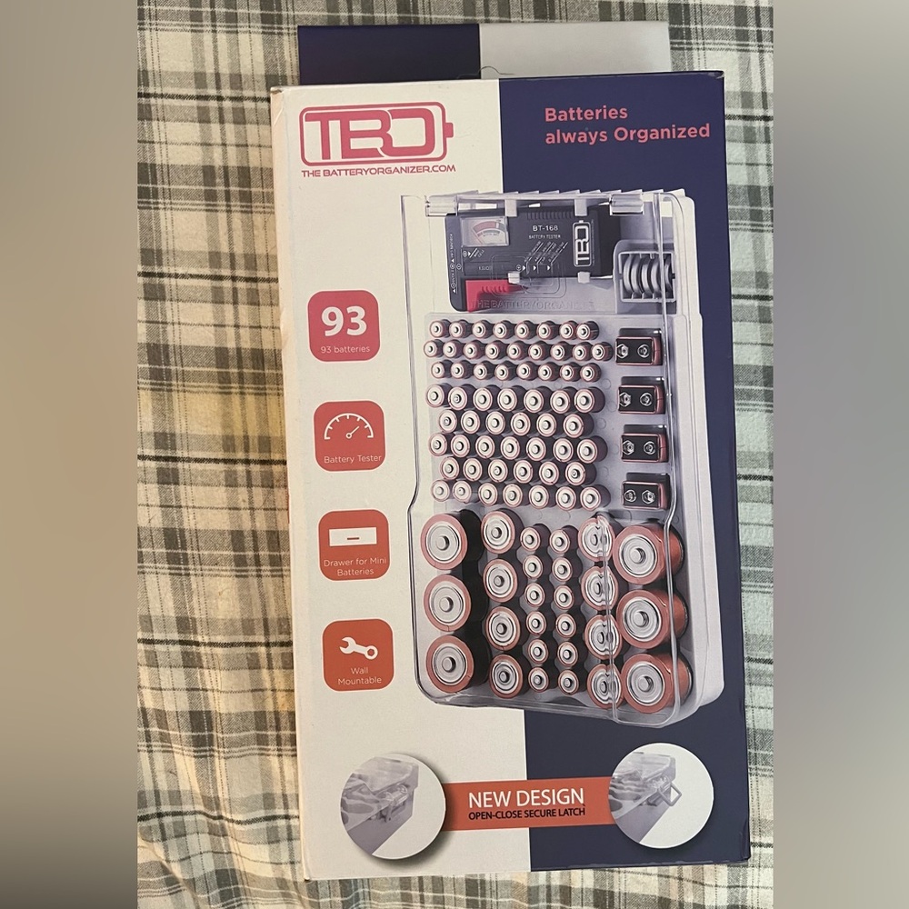 Battery Organizer with Tester - White